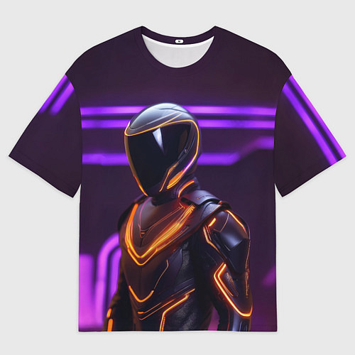 Мужская футболка оверсайз Неоновый футуристичный гонщик / 3D-принт – фото 1