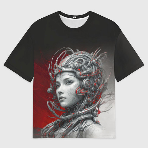 Мужская футболка оверсайз Девушка в кибернетическом шлеме / 3D-принт – фото 1