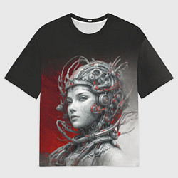 Мужская футболка оверсайз Девушка в кибернетическом шлеме