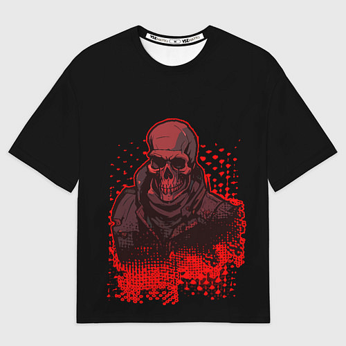 Мужская футболка оверсайз Красный скелет на чёрном фоне / 3D-принт – фото 1
