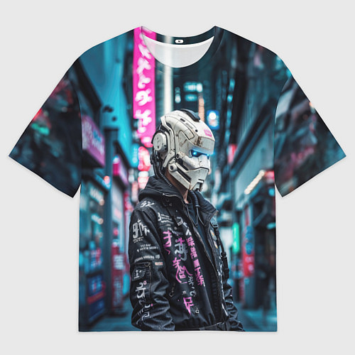 Мужская футболка оверсайз Тинейджер в кибернетическом шлеме / 3D-принт – фото 1