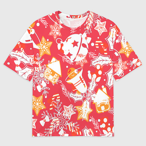 Мужская футболка оверсайз Рождественские узоры колокольчики / 3D-принт – фото 1