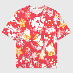 Мужская футболка оверсайз Рождественские узоры колокольчики