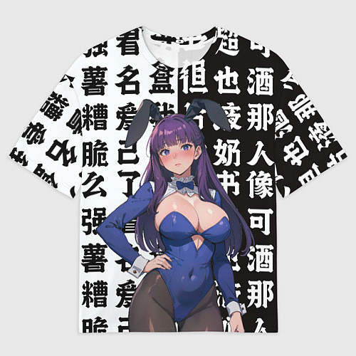 Мужская футболка оверсайз Ферн и иероглифы - Фрирен / 3D-принт – фото 1