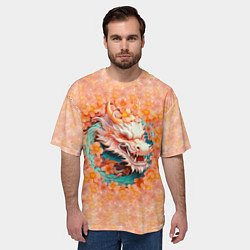 Футболка оверсайз мужская Китайский дракон в розовых цветах, цвет: 3D-принт — фото 2