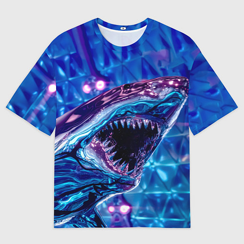 Мужская футболка оверсайз Фиолетовая акула / 3D-принт – фото 1