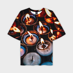 Мужская футболка оверсайз Новогодние горящие свечи