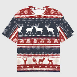 Мужская футболка оверсайз Олени белые и красные свитер новогодний