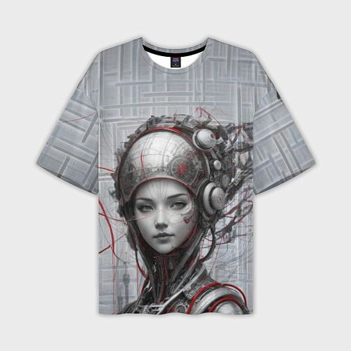 Мужская футболка оверсайз Подключенная к сети девушка-андроид / 3D-принт – фото 1