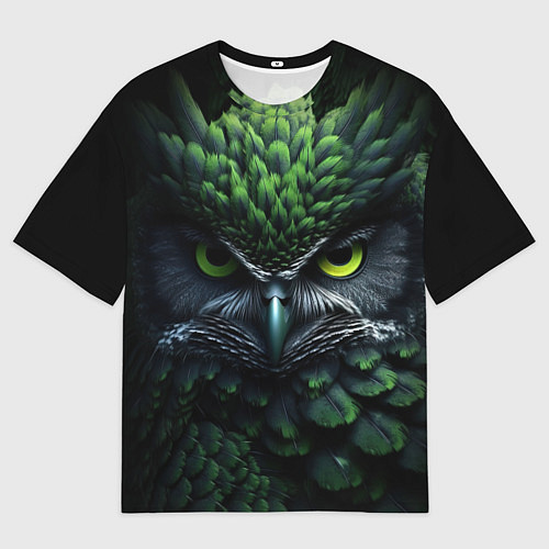 Мужская футболка оверсайз Зеленая фэнтази сова / 3D-принт – фото 1