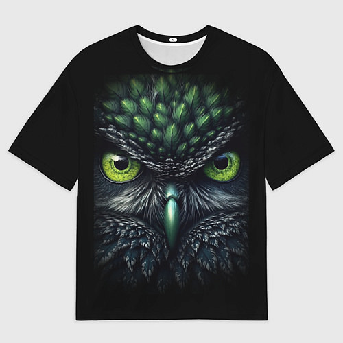 Мужская футболка оверсайз Грозная зеленая сова / 3D-принт – фото 1