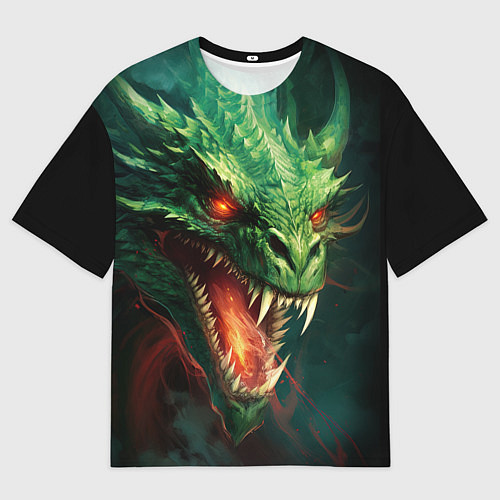 Мужская футболка оверсайз Древний злой зеленый дракон / 3D-принт – фото 1