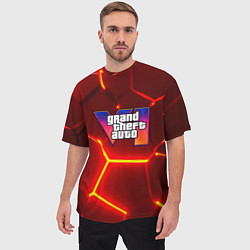 Футболка оверсайз мужская GTA 6 лого на фоне разлома красных плит, цвет: 3D-принт — фото 2