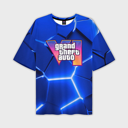 Мужская футболка оверсайз GTA 6 лого на фоне разлома синих плит / 3D-принт – фото 1