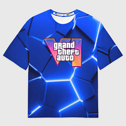 Футболка оверсайз мужская GTA 6 лого на фоне разлома синих плит, цвет: 3D-принт