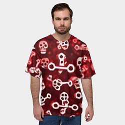 Футболка оверсайз мужская Белые черепки и кости на красном фоне, цвет: 3D-принт — фото 2