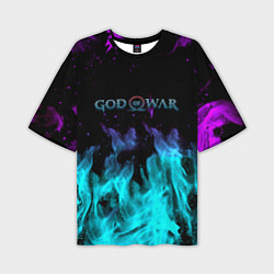 Мужская футболка оверсайз God of war неоновый шторм