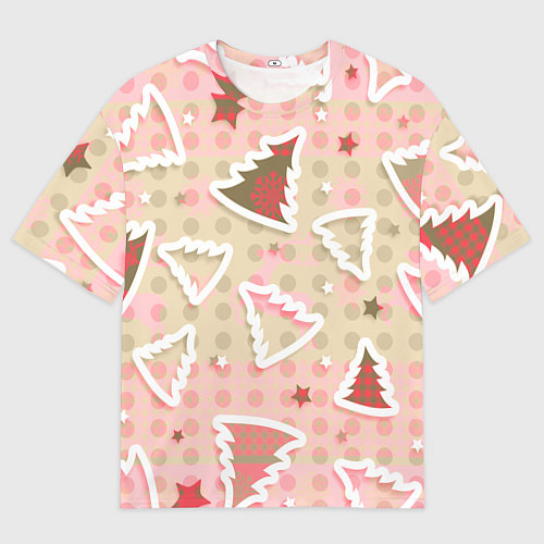 Мужская футболка оверсайз Розовые узоры ёлки / 3D-принт – фото 1