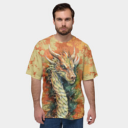Футболка оверсайз мужская Зеленый древесный дракон с листьями, цвет: 3D-принт — фото 2