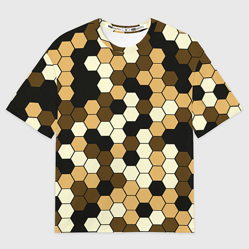 Мужская футболка оверсайз Камуфляж гексагон коричневый / 3D-принт – фото 1
