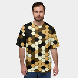 Футболка оверсайз мужская Камуфляж гексагон коричневый, цвет: 3D-принт — фото 2