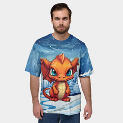 Футболка оверсайз мужская Оранжевый строгий дракон, цвет: 3D-принт — фото 2