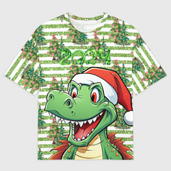 Футболка оверсайз мужская Зеленый радостный дракон новогодний, цвет: 3D-принт