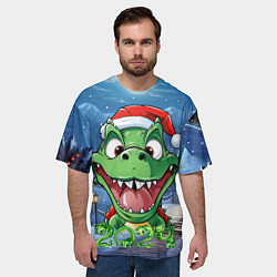 Футболка оверсайз мужская Зеленый новогодний счастливый дракон новогодний 20, цвет: 3D-принт — фото 2