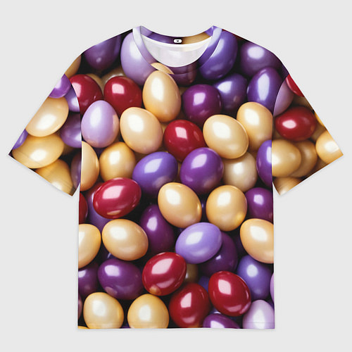 Мужская футболка оверсайз Красные и фиолетовые пасхальные яйца / 3D-принт – фото 1