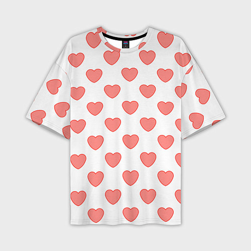 Мужская футболка оверсайз Розовые сердца фон / 3D-принт – фото 1