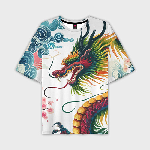 Мужская футболка оверсайз Japanese dragon - engraving art / 3D-принт – фото 1