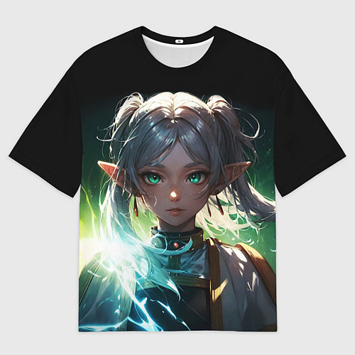 Мужская футболка оверсайз Аниме фрирен - зеленое свечение / 3D-принт – фото 1