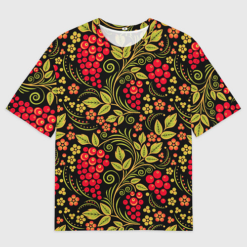 Мужская футболка оверсайз Хохломская роспись красные ягоды / 3D-принт – фото 1