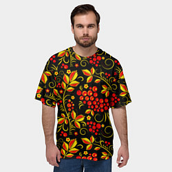 Футболка оверсайз мужская Хохломская роспись золотистые листья чёрном фоне, цвет: 3D-принт — фото 2