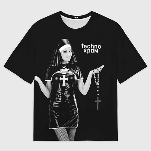Мужская футболка оверсайз Techno храм монашка секси в латексе / 3D-принт – фото 1