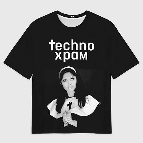 Мужская футболка оверсайз Techno храм монашка смотрит в небо / 3D-принт – фото 1
