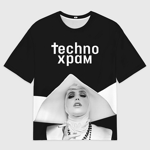 Мужская футболка оверсайз Techno храм монашка в белом / 3D-принт – фото 1
