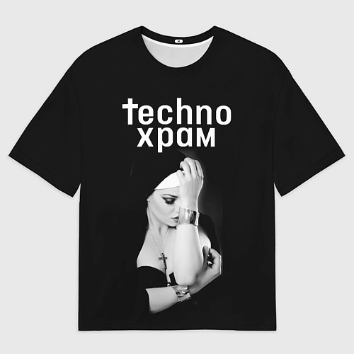 Мужская футболка оверсайз Techno храм монашка с золотыми браслетами / 3D-принт – фото 1