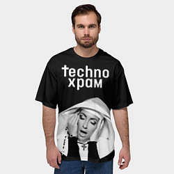 Футболка оверсайз мужская Techno храм эмоциональная монашка, цвет: 3D-принт — фото 2