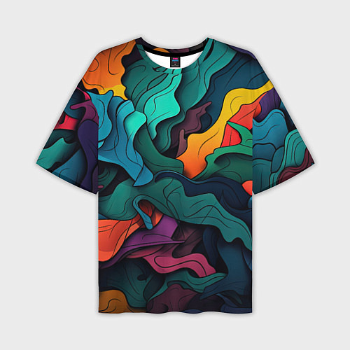 Мужская футболка оверсайз Яркие кислотные разноцветные пятна в виде камуфляж / 3D-принт – фото 1