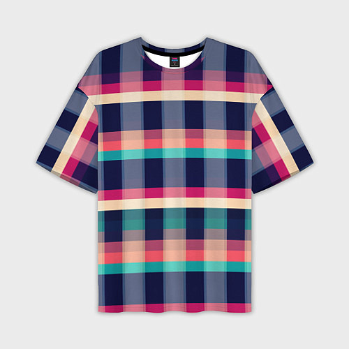 Мужская футболка оверсайз Клетка: синий и розовый с бирюзовым / 3D-принт – фото 1