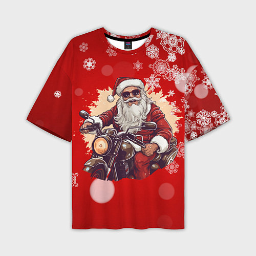 Мужская футболка оверсайз Санта на мотоцикле / 3D-принт – фото 1