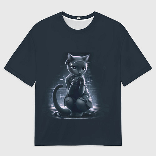 Мужская футболка оверсайз Sweet cat - cyberpunk / 3D-принт – фото 1