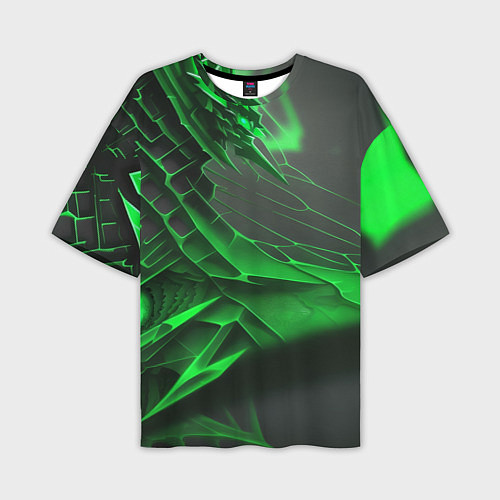 Мужская футболка оверсайз Зелёная сеть на чёрном фоне / 3D-принт – фото 1