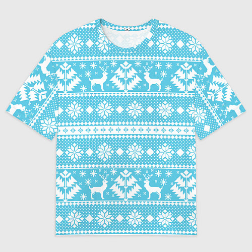 Мужская футболка оверсайз Новый год ели и олени / 3D-принт – фото 1