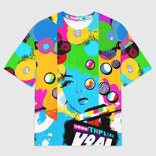 Мужская футболка оверсайз Girls face - pop art / 3D-принт – фото 1
