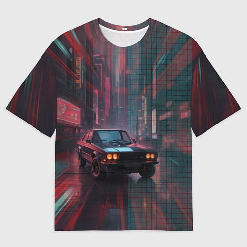 Мужская футболка оверсайз Спорткар на темной улице / 3D-принт – фото 1