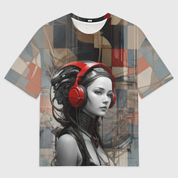 Футболка оверсайз мужская Девушка футуристичных наушниках, цвет: 3D-принт