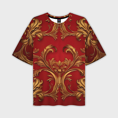 Мужская футболка оверсайз Золотые узоры на красном / 3D-принт – фото 1