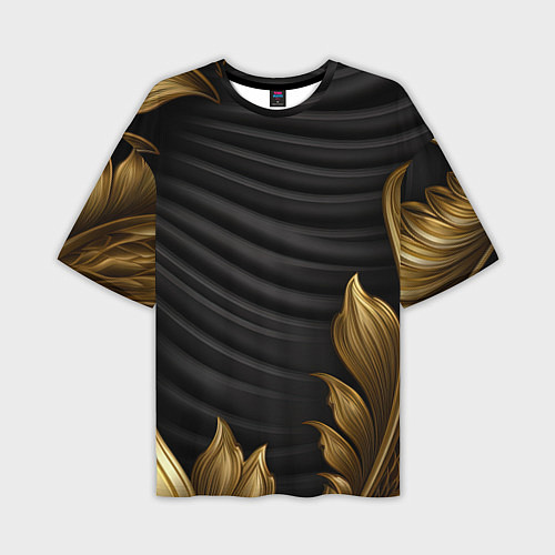 Мужская футболка оверсайз Узоры золотые на черном фоне / 3D-принт – фото 1